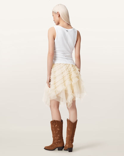 AllSaints Jayde Ruffled Tulle Mini Skirt Women's Blush Pink Women's