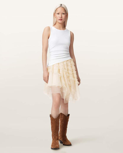 AllSaints Jayde Ruffled Tulle Mini Skirt Women's Blush Pink Women's