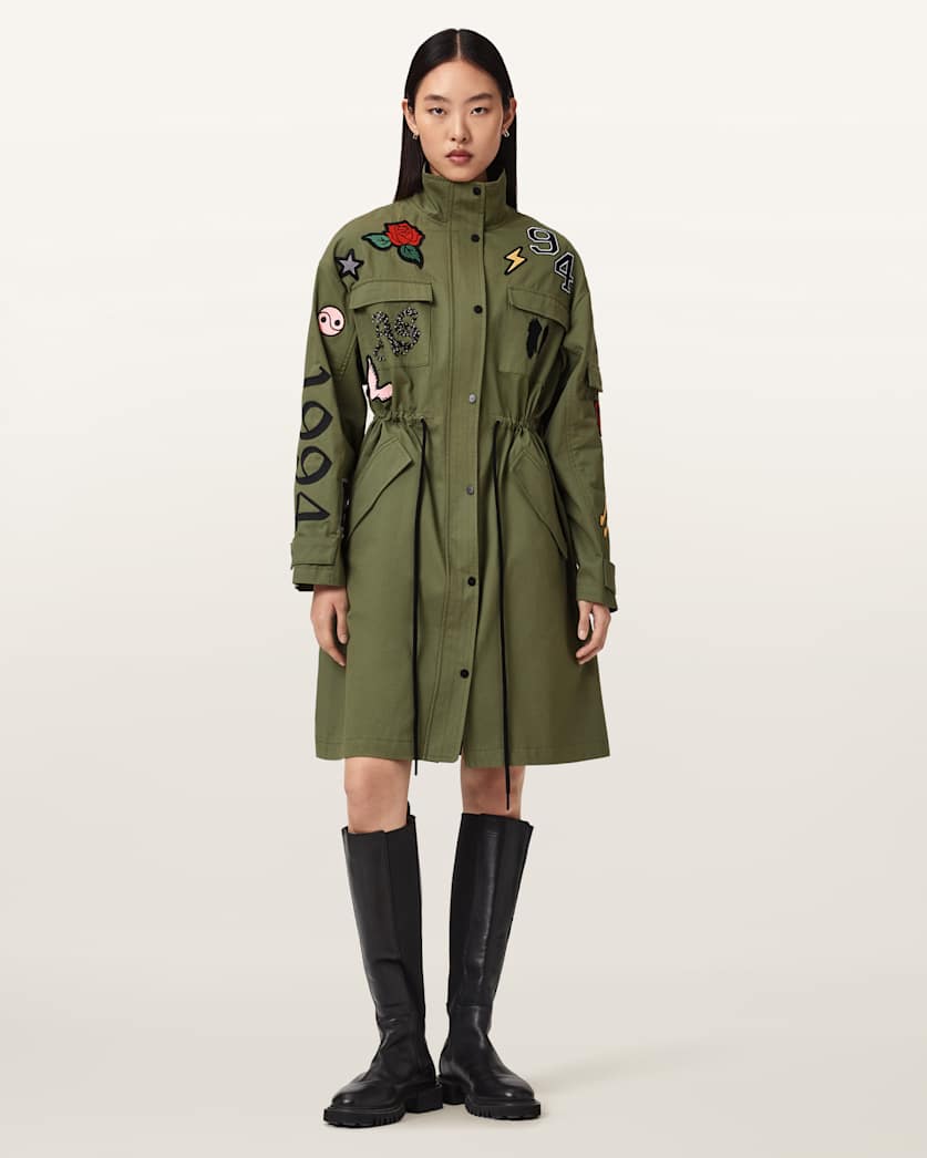 AllSaints Ariaa Parka Jacket Women's Khaki Green Women's