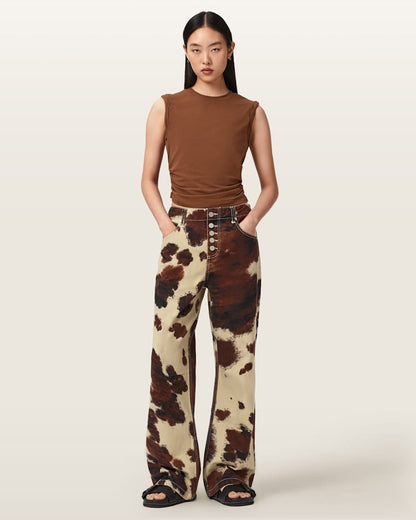 AllSaints Taya Cow Print Denim Jeans Women's Cow Print Women's