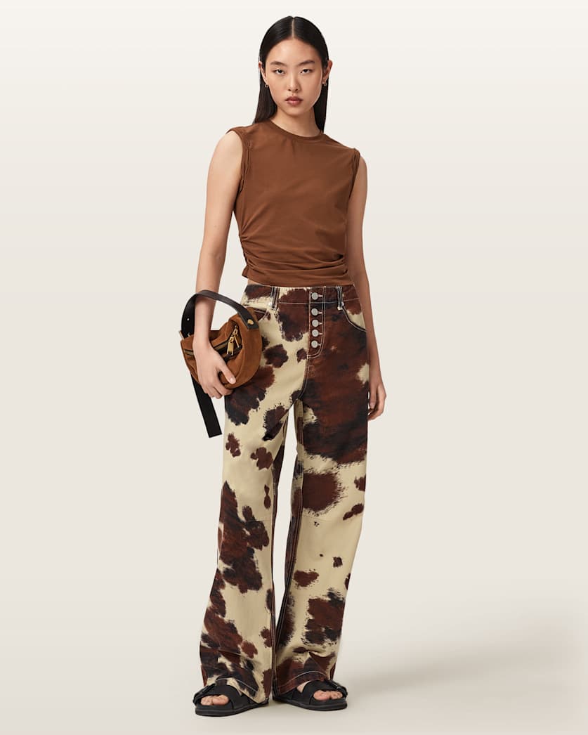 AllSaints Taya Cow Print Denim Jeans Women's Cow Print Women's