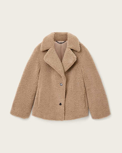 AllSaints Eddie Faux Teddy Jacket Women's Cognac Brown Women's