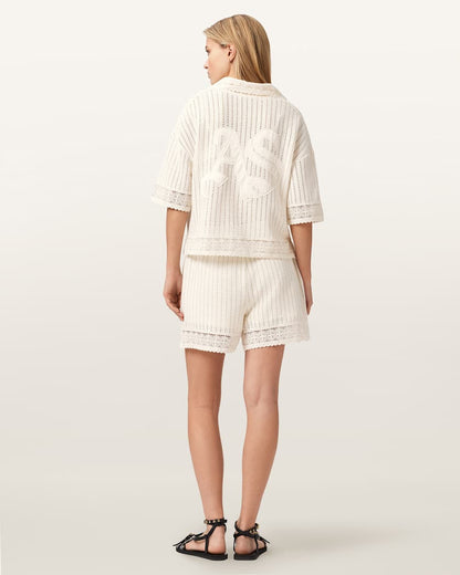 AllSaints Elma Mid Rise Crochet Cotton Shorts Women's Mallow White Women's
