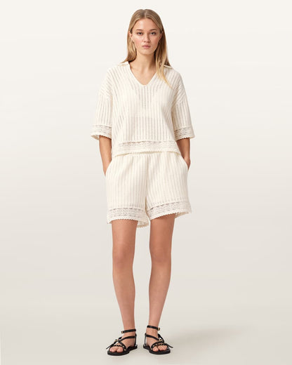 AllSaints Elma Mid Rise Crochet Cotton Shorts Women's Mallow White Women's