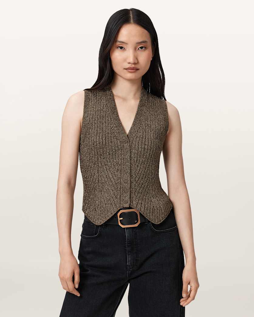 AllSaints Cruz Shine Slim Fit Vest Women's Bronze Brown Women's