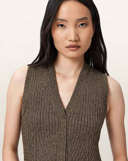 AllSaints Cruz Shine Slim Fit Vest Women's Bronze Brown Women's