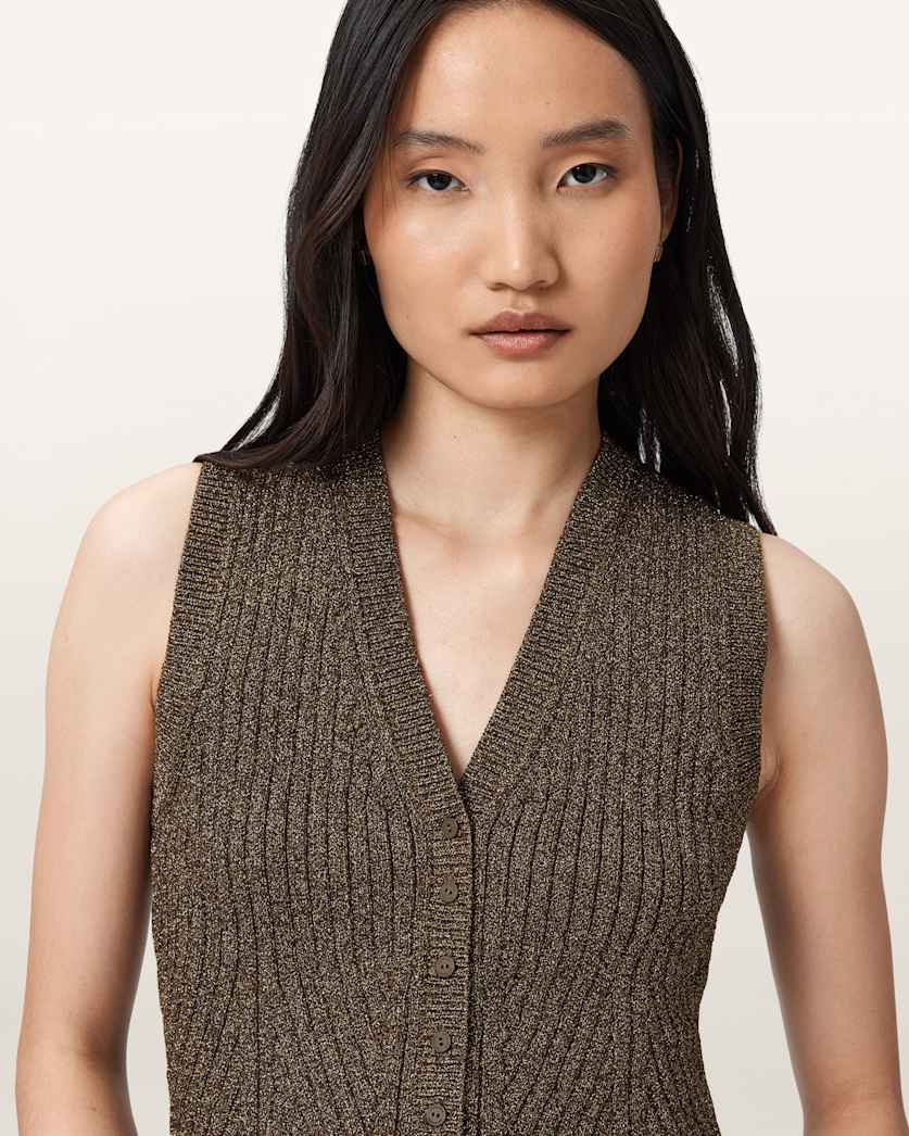 AllSaints Cruz Shine Slim Fit Vest Women's Bronze Brown Women's