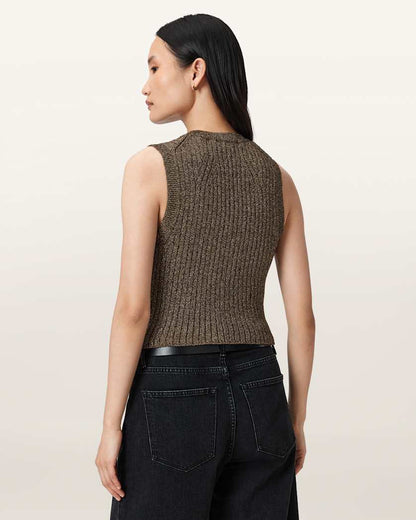 AllSaints Cruz Shine Slim Fit Vest Women's Bronze Brown Women's