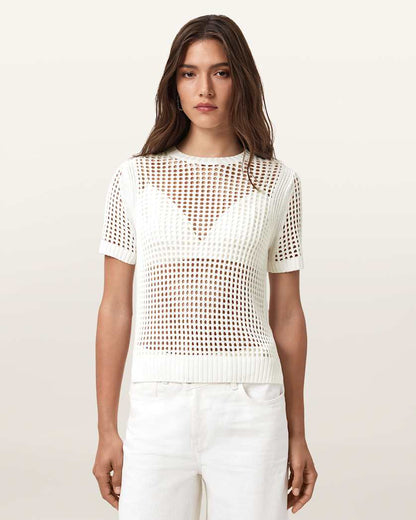 AllSaints Paloma Open Knit T Shirt Women's Chalk White Women's