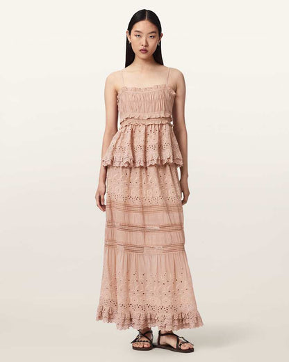 AllSaints Camille Embroidered Lace Top Women's Plaster Pink Women's