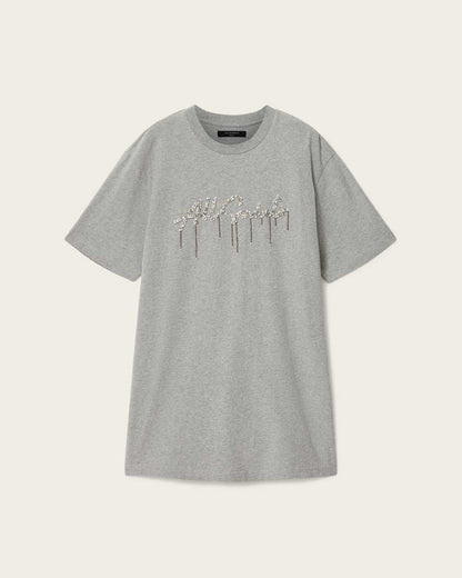 AllSaints Chains Embellished T Shirt Mini Dress Women's Grey Melange Women's