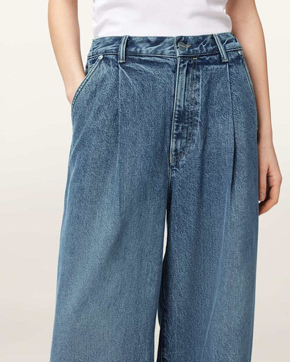 AllSaints Haze Wide Leg Pleated Jeans Women's Mid Indigo Women's