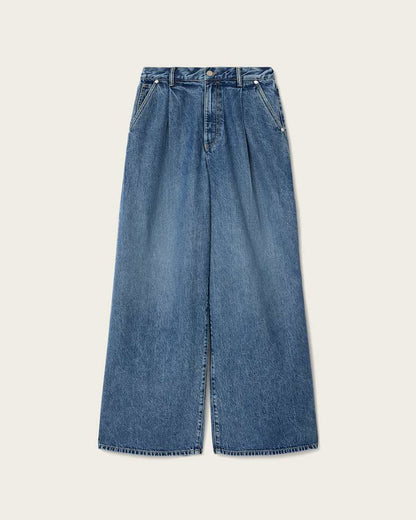 AllSaints Haze Wide Leg Pleated Jeans Women's Mid Indigo Women's