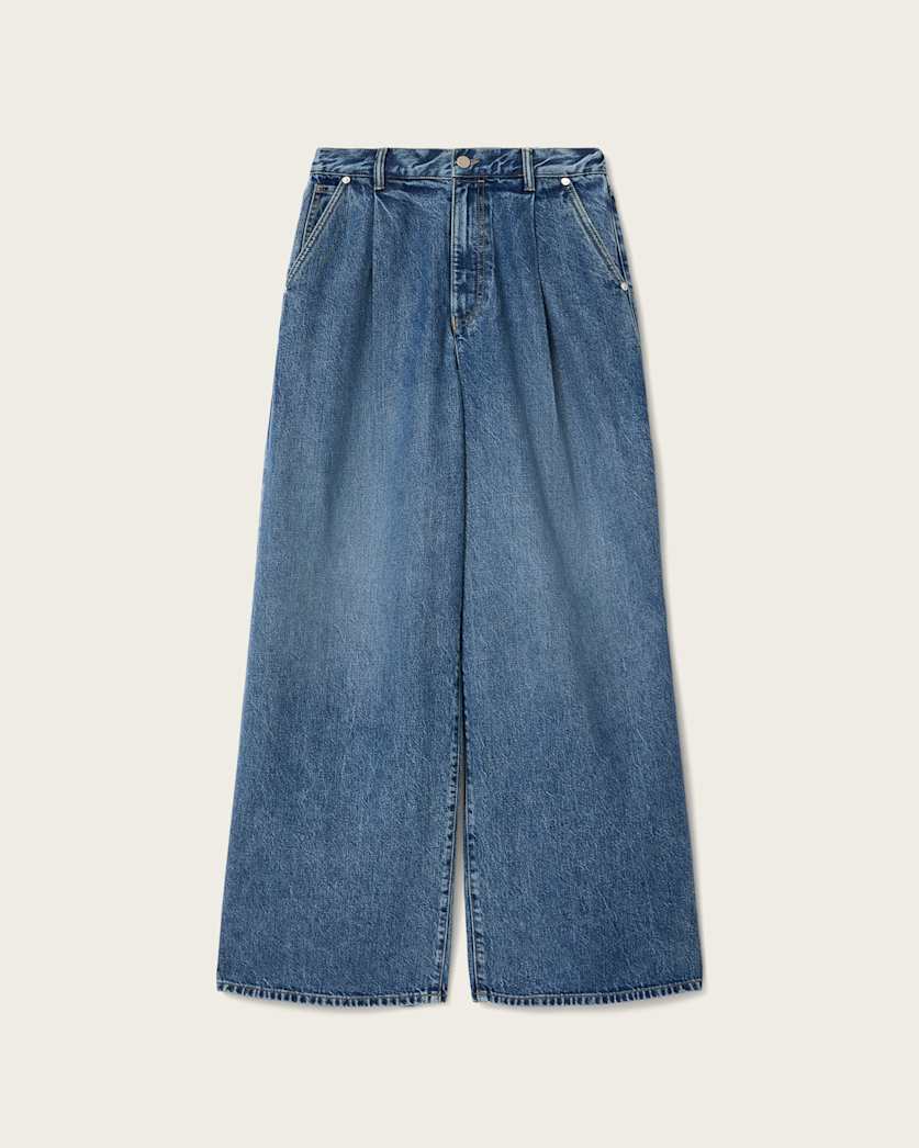 AllSaints Haze Wide Leg Pleated Jeans Women's Mid Indigo Women's