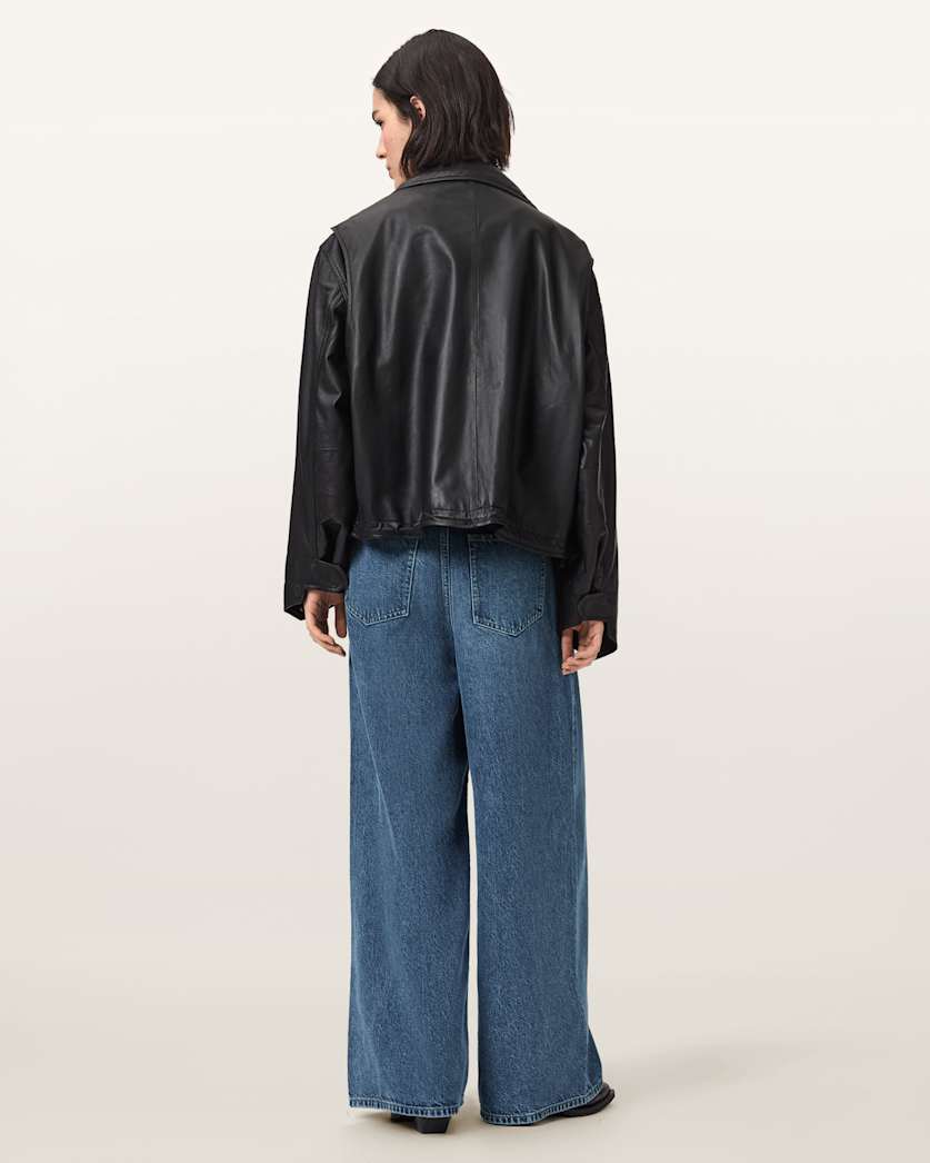 AllSaints Haze Wide Leg Pleated Jeans Women's Mid Indigo Women's