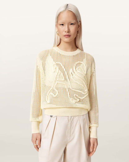 AllSaints Raelyn Relaxed Fit Open Stitch Sweater Women's Quarry Blue Women's