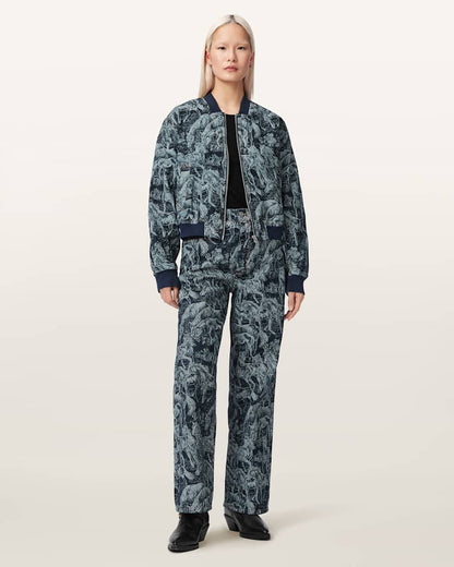 AllSaints Kaytra Printed Denim Bomber Women's Printed Indigo Women's