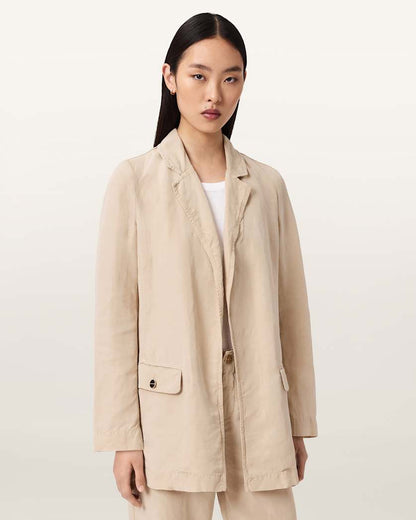 AllSaints Aleida Tencel Blazer Women's Taupe Brown Women's