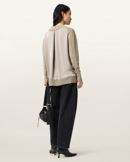 AllSaints Bern V Neck Wool Sweater Women's Taupe Grey Women's