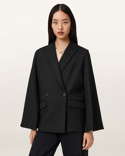 AllSaints Luna Double Breasted Cape Blazer Women's Black Women's
