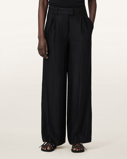 AllSaints Charley Relaxed Fit Linen Blend Pants Women's Black Women's