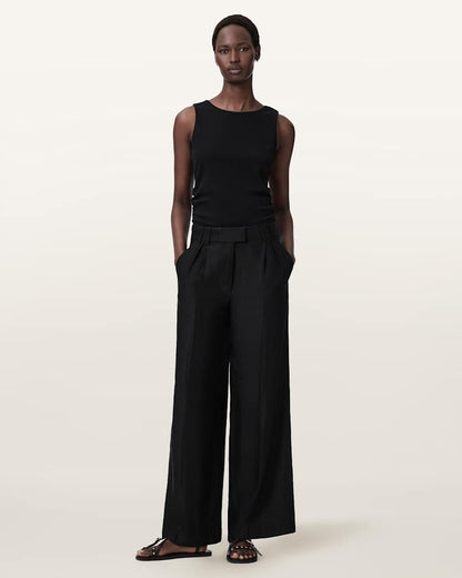 AllSaints Charley Relaxed Fit Linen Blend Pants Women's Black Women's