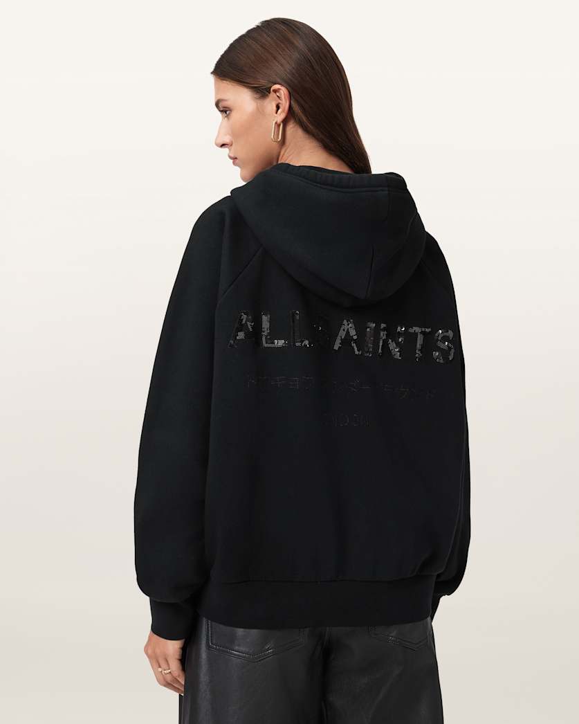 AllSaints Talon Underground Sequin Oversized Hoodie Women's Black Women's