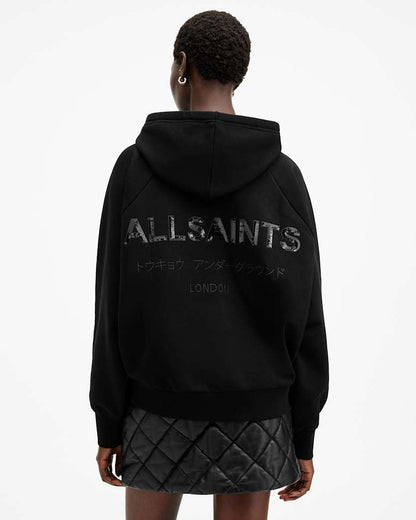AllSaints Talon Underground Sequin Oversized Hoodie Women's Black Women's