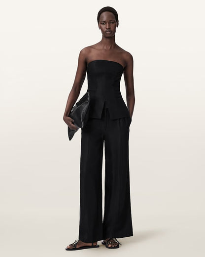 AllSaints Charley Bodycon Fit Linen Blend Bodice Women's Black Women's