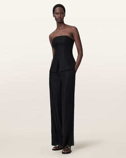 AllSaints Charley Bodycon Fit Linen Blend Bodice Women's Black Women's