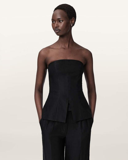 AllSaints Charley Bodycon Fit Linen Blend Bodice Women's Black Women's