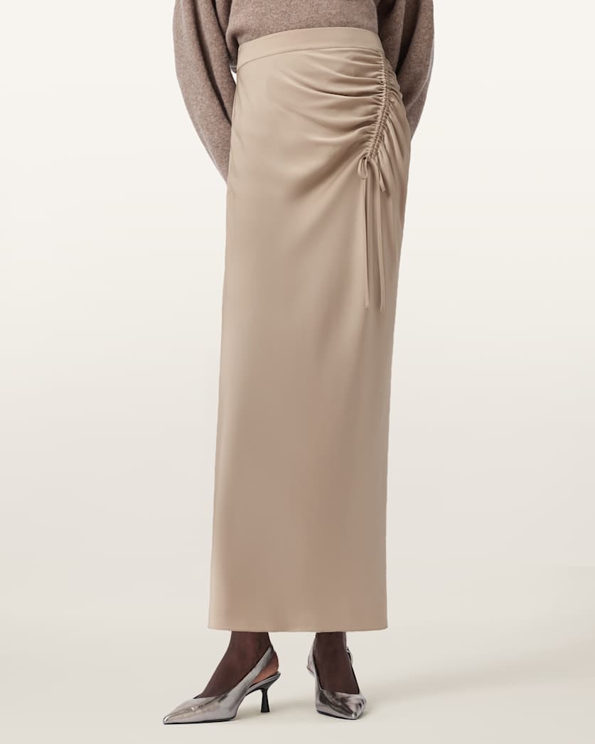 AllSaints Alexia Gathered Maxi Skirt Women's Taupe Grey Women's