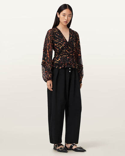 AllSaints Silvie Ruffled Top Women's Pardus Flame Brown Women's