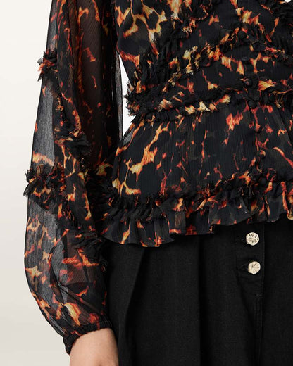 AllSaints Silvie Ruffled Top Women's Pardus Flame Brown Women's