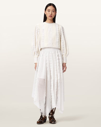 AllSaints Hart Lace Embroidered Top Women's Optic White Women's