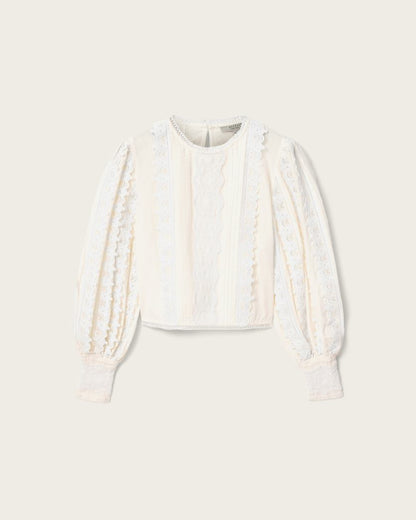 AllSaints Hart Lace Embroidered Top Women's Optic White Women's