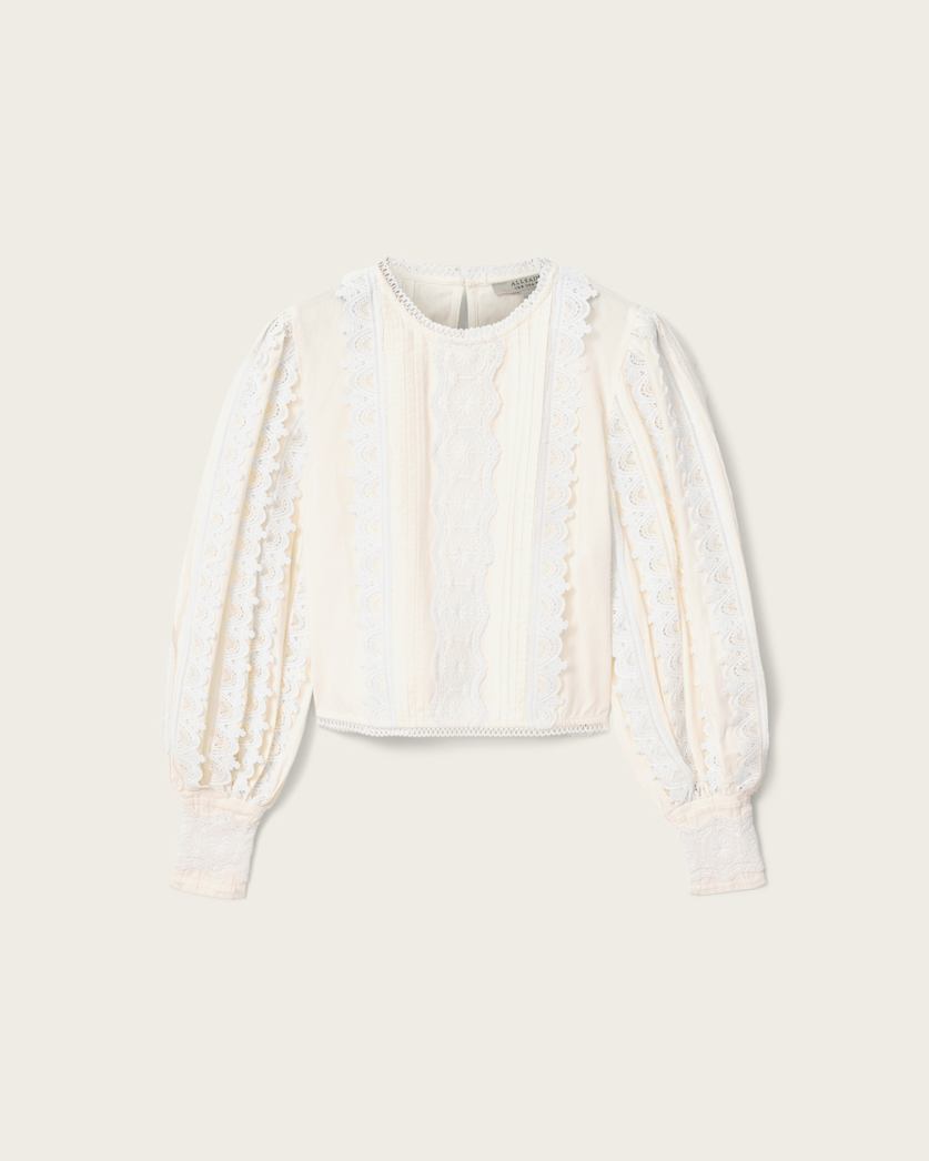 AllSaints Hart Lace Embroidered Top Women's Optic White Women's
