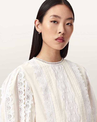 AllSaints Hart Lace Embroidered Top Women's Optic White Women's