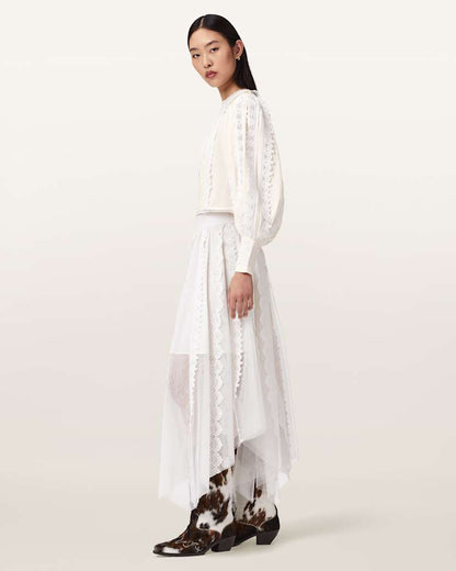 AllSaints Hart Lace Embroidered Top Women's Optic White Women's
