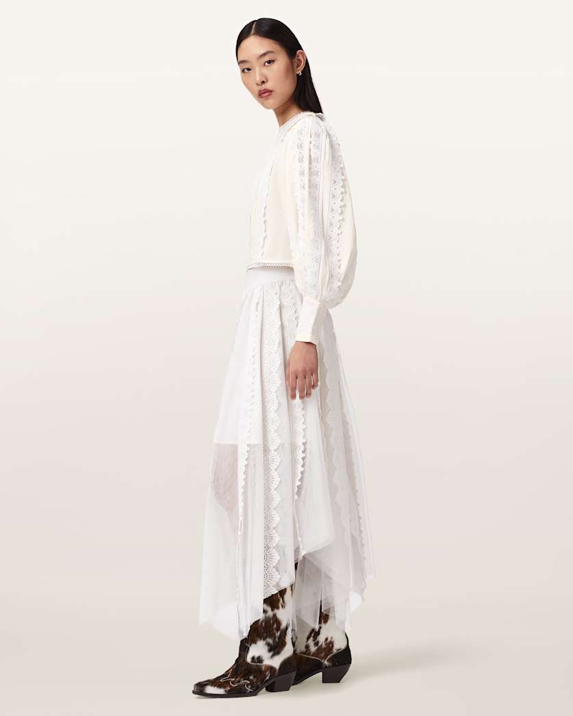 AllSaints Hart Lace Embroidered Top Women's Optic White Women's