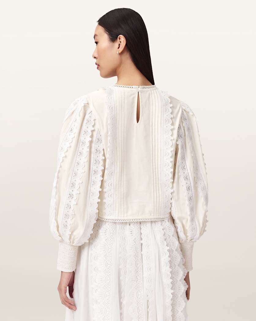 AllSaints Hart Lace Embroidered Top Women's Optic White Women's
