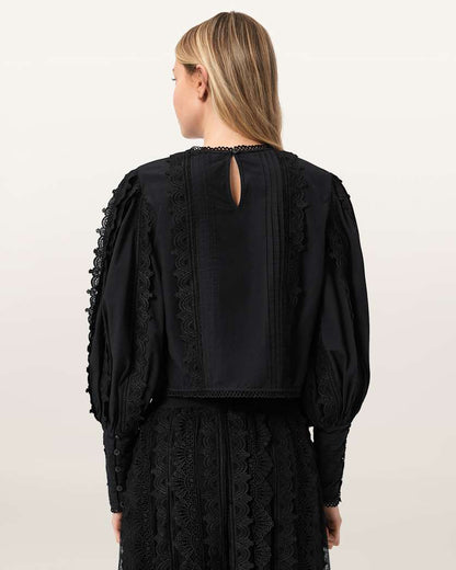AllSaints Hart Lace Embroidered Top Women's Optic White Women's