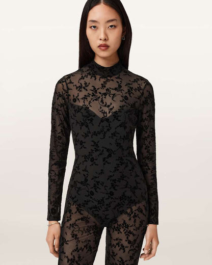 AllSaints Rylee Flock Lace Catsuit Women's Black Women's