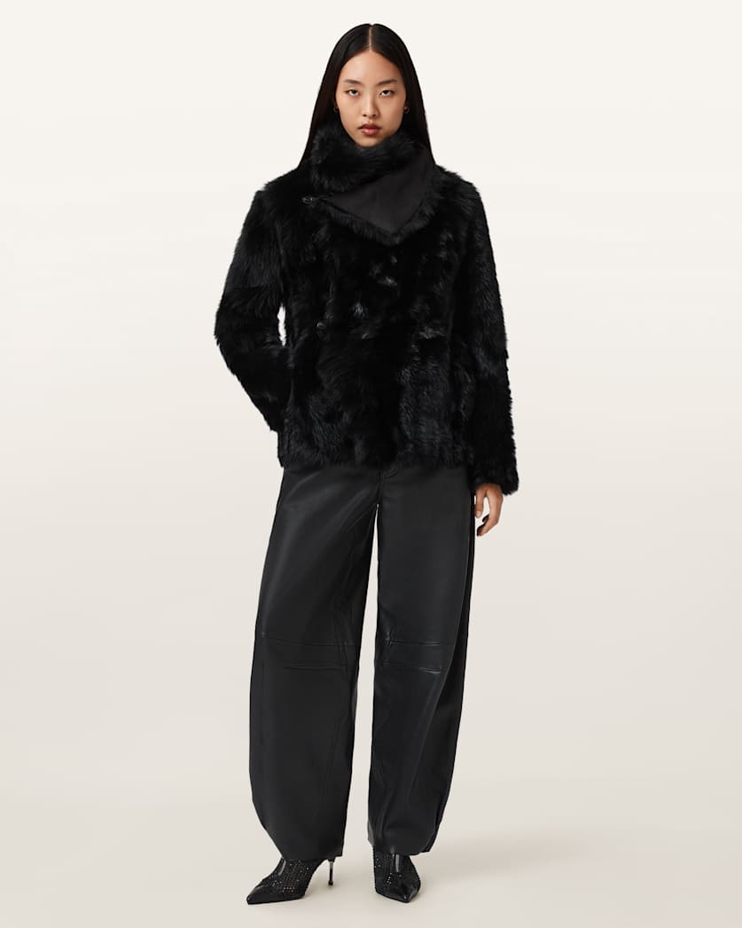 AllSaints Wilton Reversible Shearling Jacket Women's Black Women's