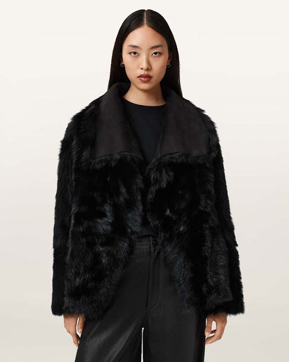 AllSaints Wilton Reversible Shearling Jacket Women's Black Women's
