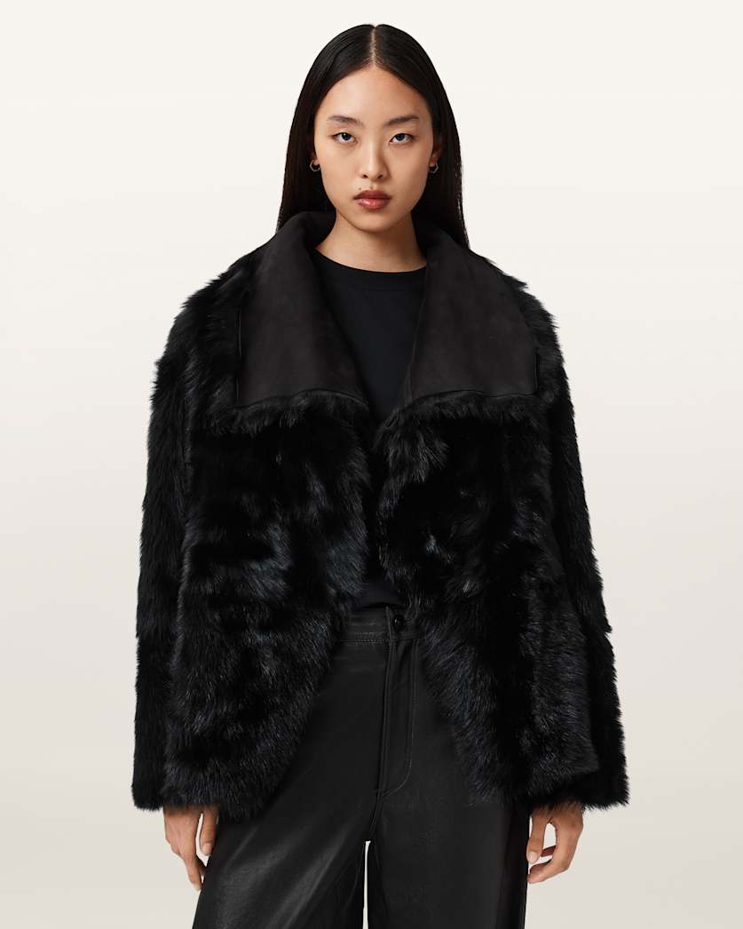 AllSaints Wilton Reversible Shearling Jacket Women's Black Women's