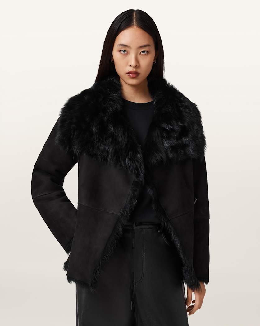AllSaints Wilton Reversible Shearling Jacket Women's Black Women's