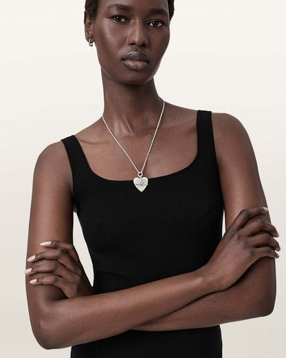 AllSaints Lia Heart Necklace Women's Warm Silver Women's