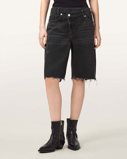 AllSaints Aki Crossover Wide Leg Shorts Women's Washed Black Women's