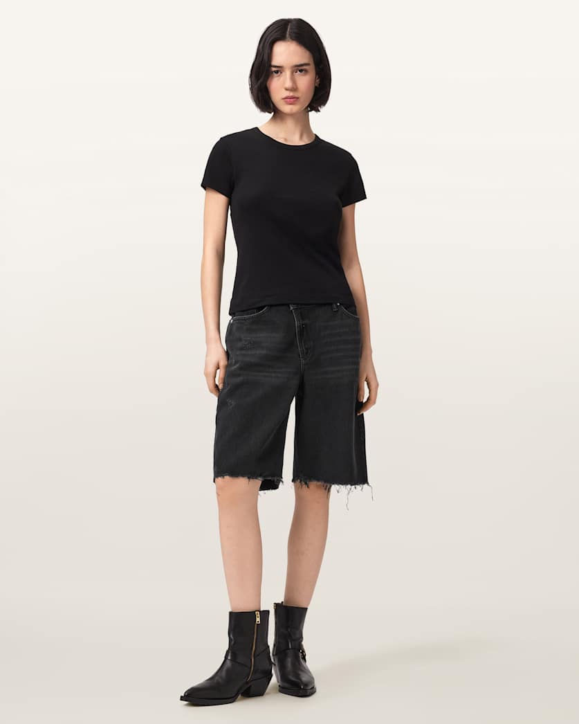 AllSaints Aki Crossover Wide Leg Shorts Women's Washed Black Women's